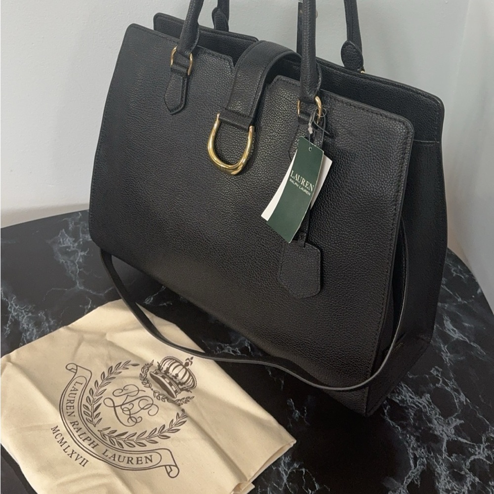 LAUREN RALPH LAUREN Large Bag Leather Black Carryover Laptop Satchel AUTHENTIC - Picture 7 of 16